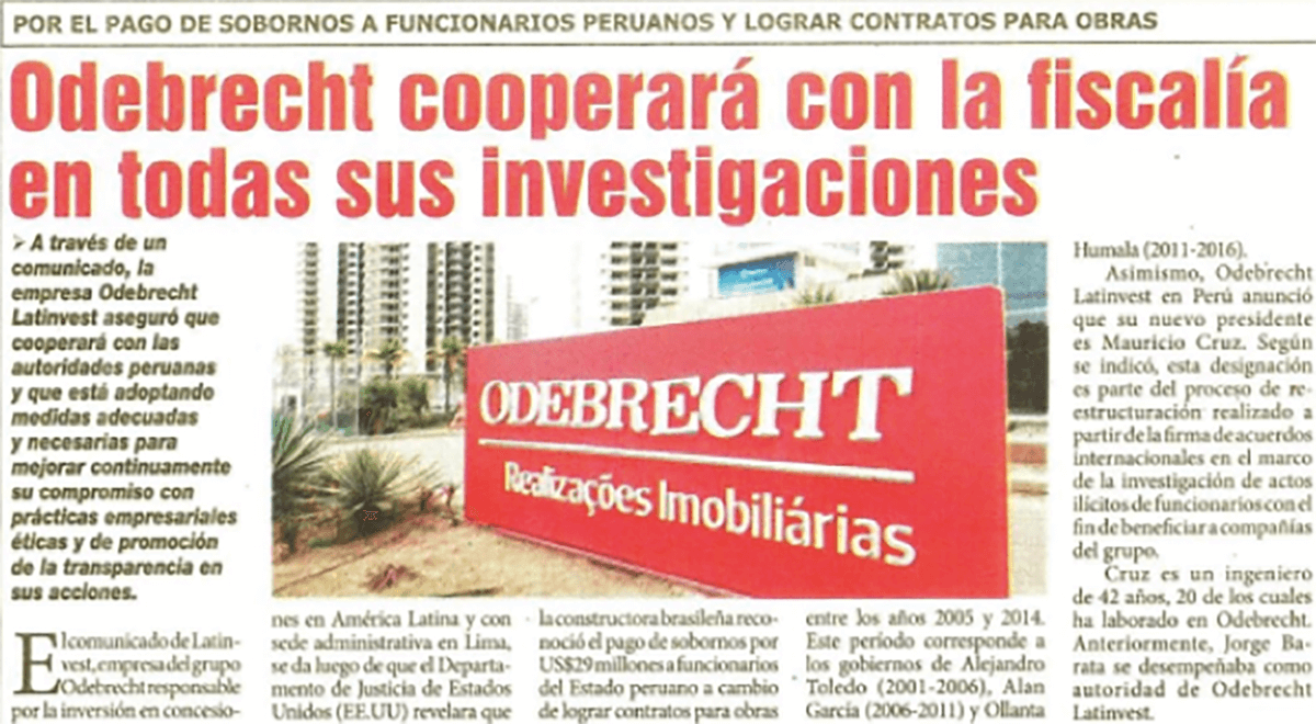 Odebrecht cooperará con la fiscalía en todas sus investigaciones