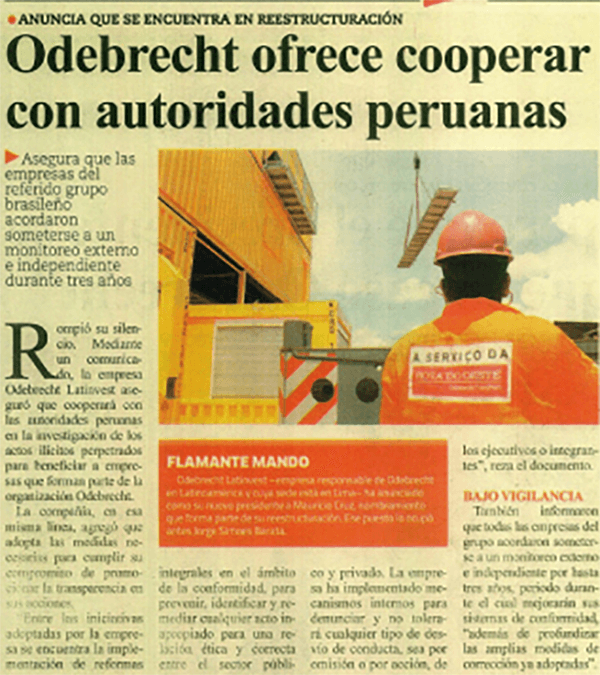 Odebrecht ofrece cooperar con autoridades peruanas
